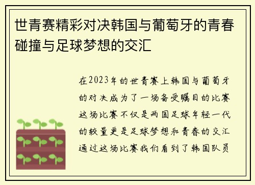 世青赛精彩对决韩国与葡萄牙的青春碰撞与足球梦想的交汇