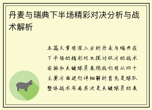 丹麦与瑞典下半场精彩对决分析与战术解析